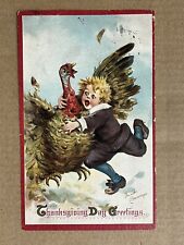 Postcard Frances Brundage Thanksgiving Boy Child Catching Turkey Artist Signed picture