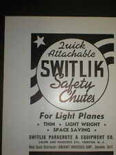 1940 QUICK ATTACHABLE SWITLIK SAFETY CHUTE PARACHUTE vintage Trade print ad picture