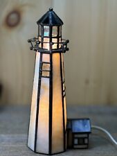 Beautiful LIT STAINED GLASS  lighthouse WITH iridescent Glass On Top picture