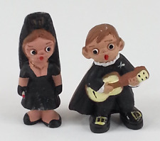 2 Vintage Miniature Spanish Mud People Spanish Dancer And Musician Pottery picture