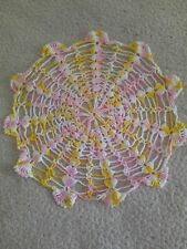 Vintage  Hand Crocheted PIN & YELLOW Centerpiece DOILY picture
