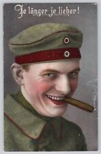 German WWI Postcard Soldier Cigar The Longer the Better 