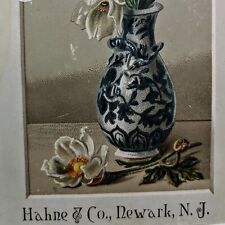 Unique Antique 1880s Hahne & Co. Compliments TRADE CARD Framed Dying Flower Vase picture