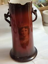 Antique Warwick IOGA Victorian Red Bow Lady Portrait Porcelain Vase  picture