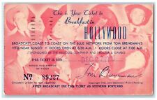 1945 From Tom Breneman's Ticket To Breakfast In Hollywood California CA Postcard picture