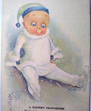 Baby On Ice Skates Fantasy Postcard Henry Heininger Artist Signed FSM Vintage picture