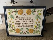 Serenity Prayer Embroidered Linen Stitched Sampler Art Framed Religious picture