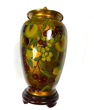 Vintage Large Painted Urn Table Lamp Italian Style Fruit Vibrant Porcelain Brass picture