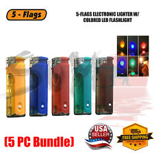5 Pack 5-FLAGS Electronic Lighter w/ Colored LED Adjustable Flame Refillable picture