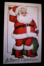 Christmas~Red Robe Santa Claus~with Toy Sack~Vintage Xmas  Postcard~h873 picture