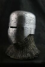 Hammered 14 Gauge Steel Medieval Knight Crusader Helmet With Chainmail picture