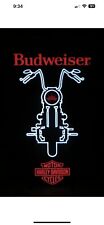 Budweiser Beer Harley Davidson Motorcycle Bike Led Light Up Bar Sign Garage New picture