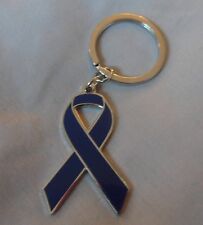 Usher Syndrome Awareness royal blue ribbon enamel keyring. Charity, badge picture