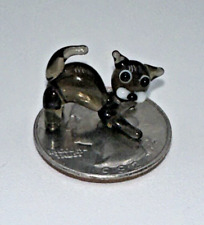 Handmade Kitty Cat Tiny Lampwork Miniature Micro Glass Figurine Gray w/ White picture