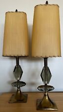 Vintage Acrylic Brass Bedside Lamps Mid Century Lighting MCM Fiberglass Shades picture