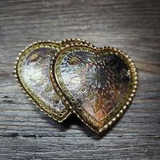 Vintage Dual 2 Hearts With Western Flower Mixed Metal Belt Buckle Marked W picture