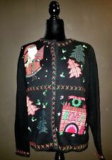 Vintage Ugly Christmas Sweater With Christmas Scenes - Size Medium picture