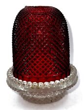 Antique Cricklite Clarke Pyramid Glass Fairy Lamp Base w/ Diamond Point Red Dome picture