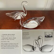 Vintage $1350 STEUBEN GLASS #8483/8484 Pair Curved/Straight Neck Swan Figurines picture