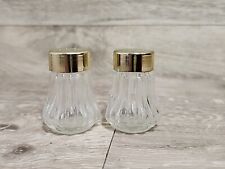 Set Of 2 Pressed Glass Individual Salt & Pepper Shaker With Gold Metal Lids picture