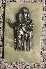Vintage Madonna and Child Pewter on Marble Made In Italy 4