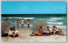 Postcard Sunbathers on the beach Ocean Surf Myrtle Beach South Carolina 1950's picture