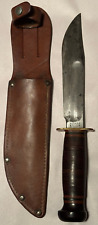 Vintage Marbles MSA Expert Knife Stacked Leather Handle Sheath Gladstone MI USA picture