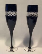 RARE John Rocha Waterford Crystal Black Cut Flutes,  Pair *new In Box* picture