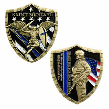 Blue Lives Matter Police Challenge Coin St Michael Saint of LEO Shield Badge picture