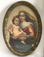 Vintage Madonna & Child Picture Jesus Oval Metal Frame 1930’s picture