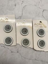 Vintage Le Chic Gray Round White Trim Buttons Set Of 6 New picture