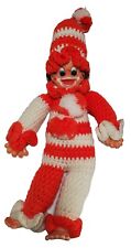 VTG 1980s Clown Jester Red White Handmade Crocheted Rag Doll Hong Kong 17