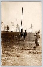 RPPC Soldiers Setting Telephone Poles Real Photo Postcard Q27 picture