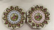 Pair of 2 Gold Gilt Porcelain Courting Plate Love Story 10.5