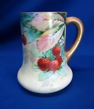 HAND-PAINTED ARTIST SIGNED LIMOGES PORCELAIN MUG STRAWBERRY'S PATTERN picture