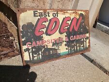 c.1970s Original Vintage East Of Eden Campsite Cabins Sign Lake Metal Fishing picture
