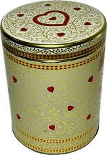 Vintage Daher Round Tea Tin with Lid Gold Filigree Red Hearts England picture