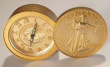 BULOVA USA Twenty Dollar Gold Coin Vintage 1990s Mechanical Wind-Up Desk Clock. picture