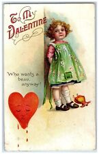 1911 Valentine Little Girl Crying Doll Heart Clapsaddle Hurleyville NYPostcard picture