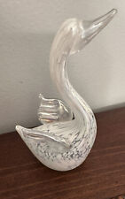Swan Irridescent Blown Glass Taiwan ROC Art Glass White & Clear picture