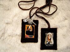 St Padre Pio Fatima Brown Scapular 100% Wool Quality Handmade in USA  picture