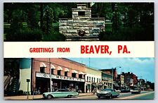 Main Street WWII Memorial Beaver Pennsylvania PA Old Cars Chrome Postcard picture