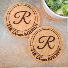 Personalized cork hot pads trivets.  custom engraved set of two good vibes picture