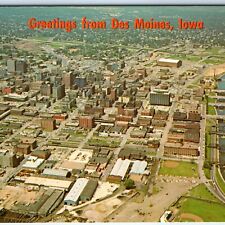 c1970s Des Moines, IA Greetings Downtown Birds Eye Aerial Railway Bridge PC A232 picture