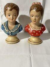 Vintage Boy And Girl Ceramic Bust Painted picture