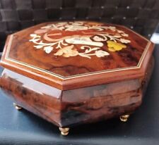 Rare Vtg Wooden Music Box Jewelry Case, With Inlaid Art, Made In Italy  picture