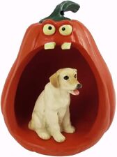 Halloween Lab Retriever Yellow Statue Figurine and Spooky Pumpkin picture
