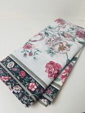 Vintage Flat Sheet Twin Floral Striped Black Pink Thomaston FABRIC picture