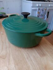 Vintage Le Creuset Enameled Cast Iron #22 Dutch Oven Soup  2 3/4 Qt Green, WORN  picture