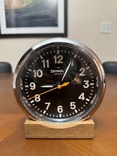 Shinola Runwell Desk Clock - Black Dial with Silver Case and Oak Clock Stand picture